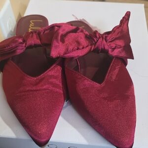Lulu's Rich Red Satin Bow Mules